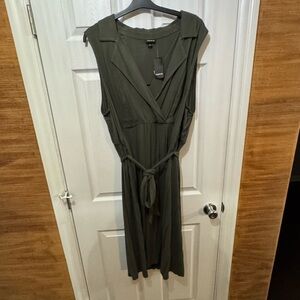 Torrid Olive Sleeveless Faux Wrap-Style Midi Dress
